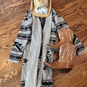 Tribal Patterned Open Front Cardigan